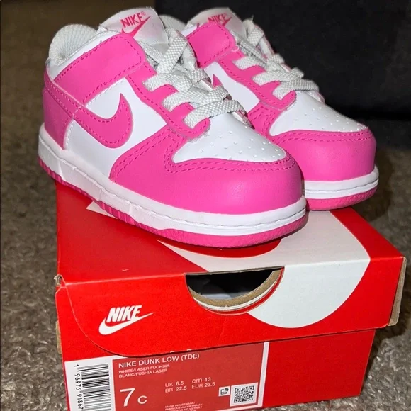 Nike Kids Dunk Low Pink/White Shoes - Picture 1 of 4
